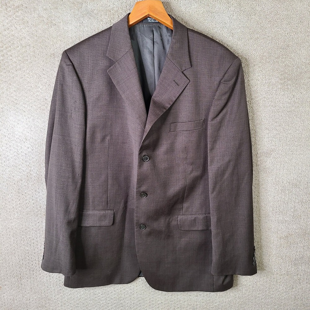 Andrew Fezza Jacket Mens‎ 44L Brown Blazer 3 Button Worsted Wool Suit Coat
